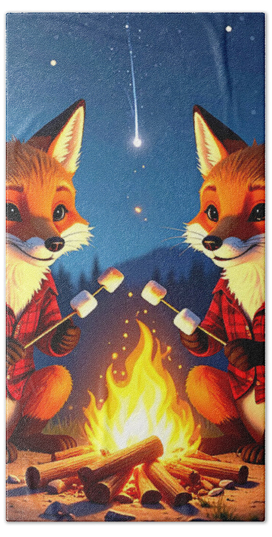 Foxes Toasting Marshmallows Under the Stars - Bath Towel