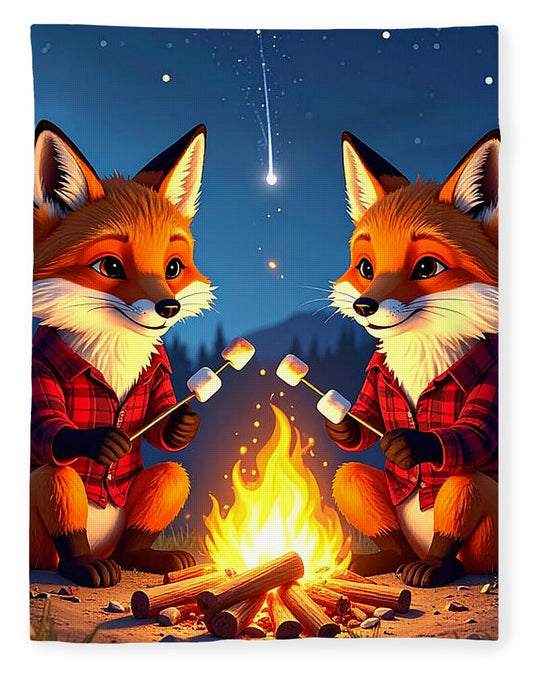 Foxes Toasting Marshmallows Under the Stars - Blanket