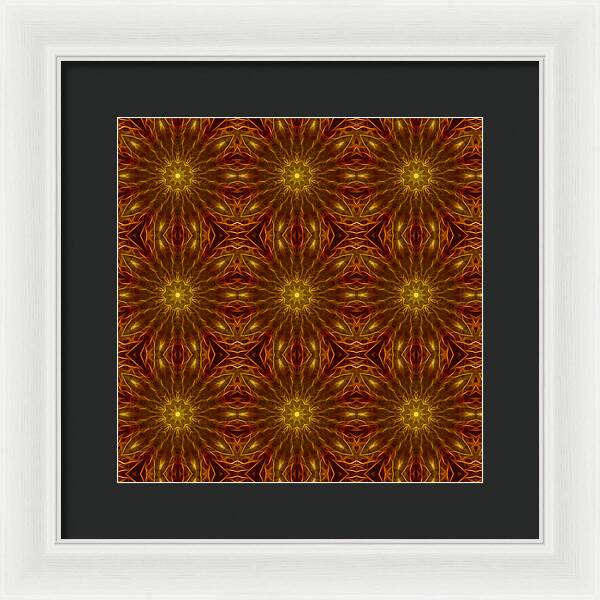 Gold Red Star Kaleidoscope - Framed Print