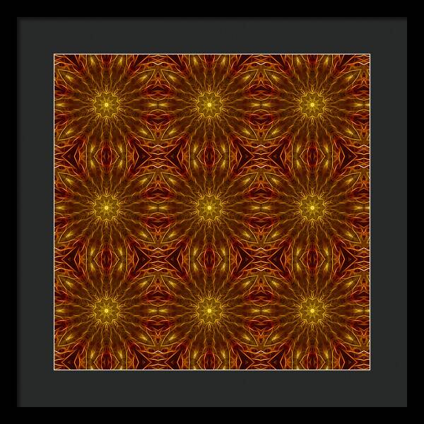 Gold Red Star Kaleidoscope - Framed Print