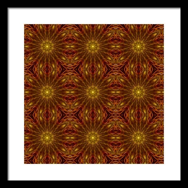 Gold Red Star Kaleidoscope - Framed Print