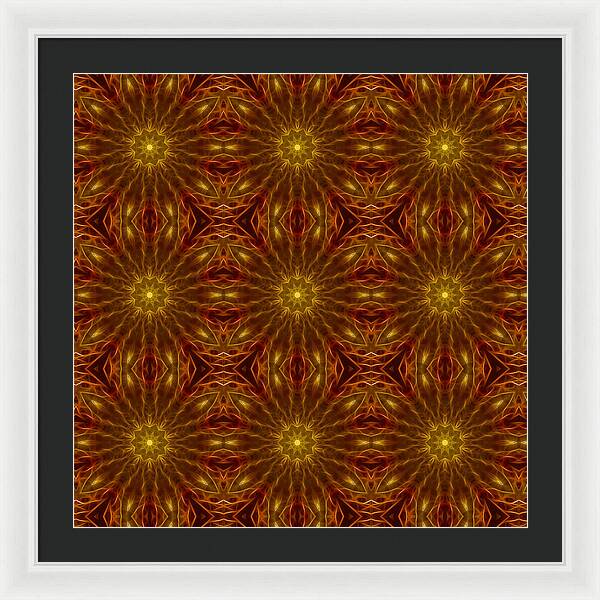 Gold Red Star Kaleidoscope - Framed Print