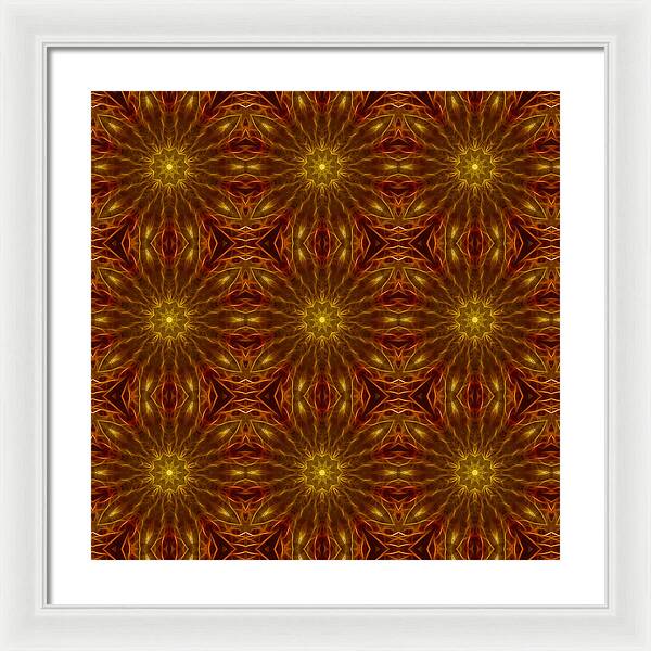 Gold Red Star Kaleidoscope - Framed Print