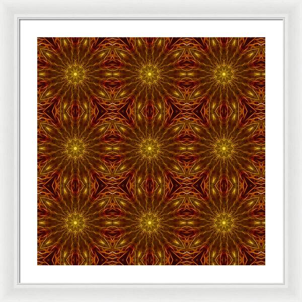 Gold Red Star Kaleidoscope - Framed Print