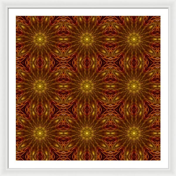 Gold Red Star Kaleidoscope - Framed Print