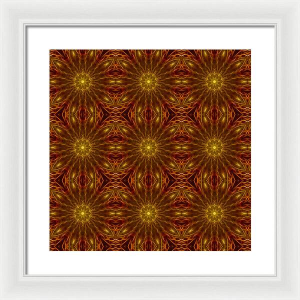 Gold Red Star Kaleidoscope - Framed Print