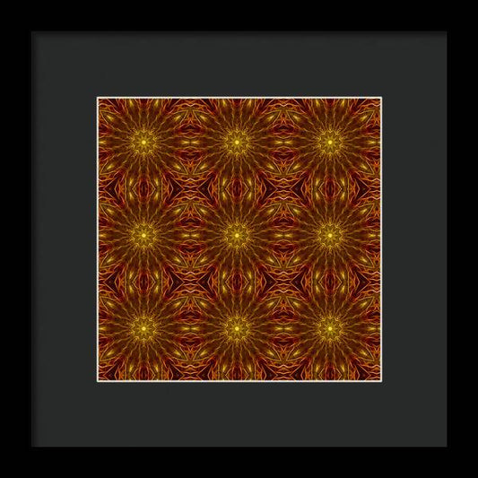 Gold Red Star Kaleidoscope - Framed Print