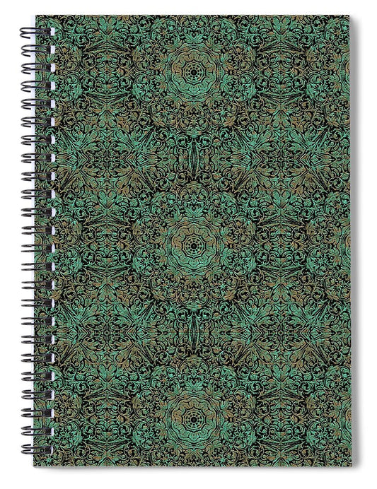 Green Copper Flower Kaleidoscope - Spiral Notebook