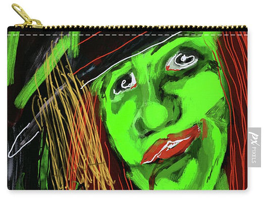 Green Witch with a Broom - Zip Pouch