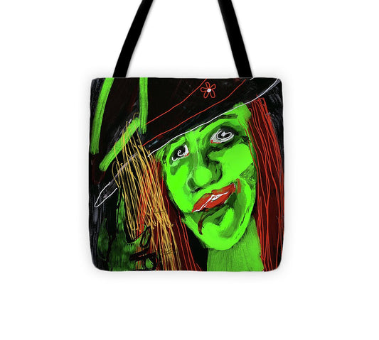 Green Witch with a Broom - Tote Bag