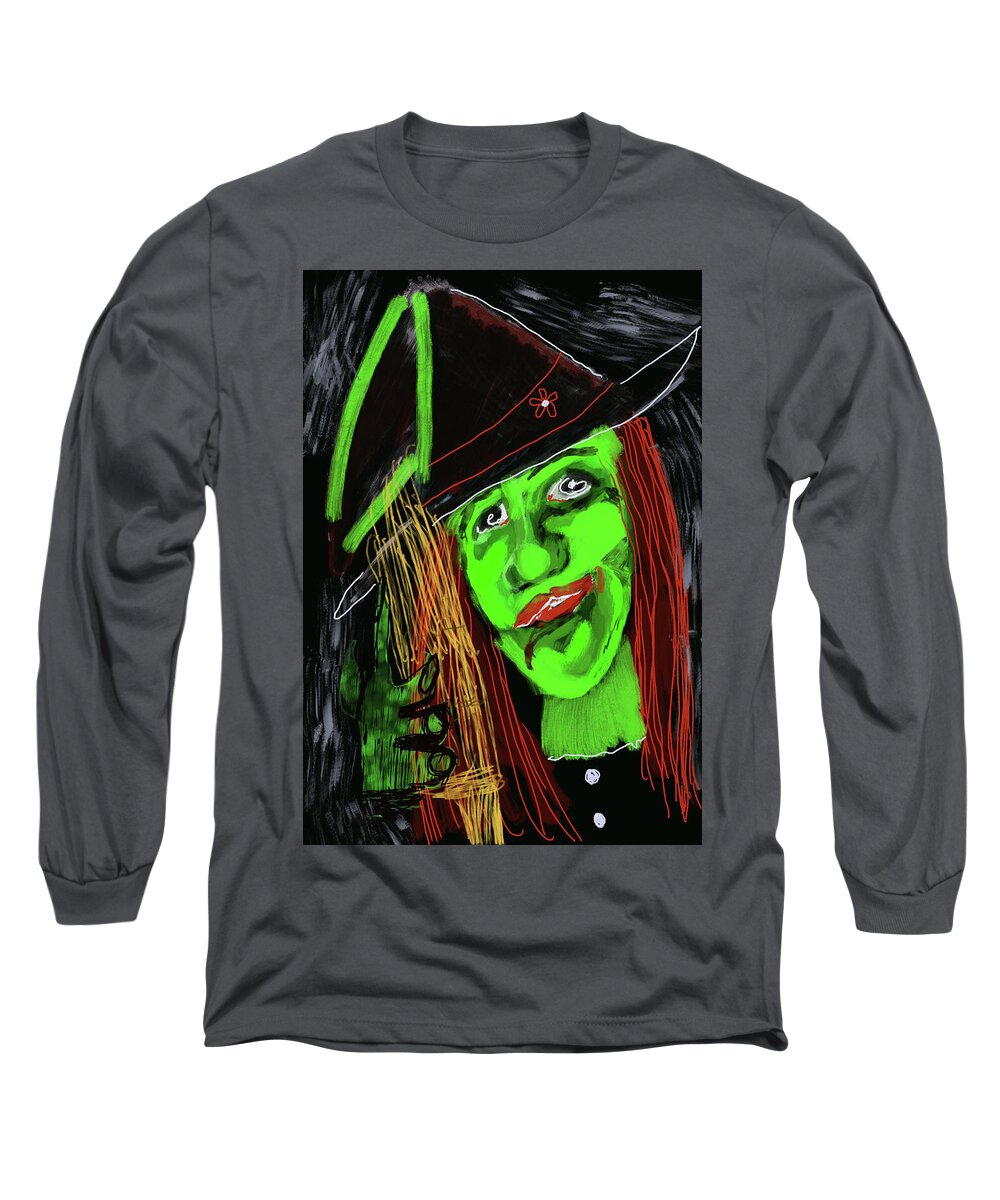 Green Witch with a Broom - Long Sleeve T-Shirt