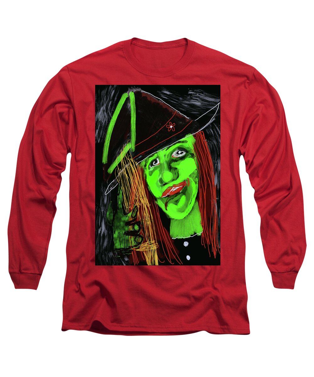 Green Witch with a Broom - Long Sleeve T-Shirt
