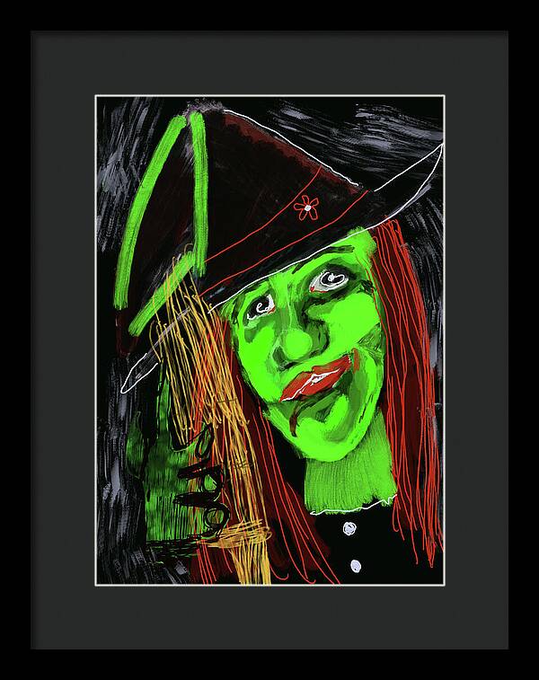 Green Witch with a Broom - Framed Print