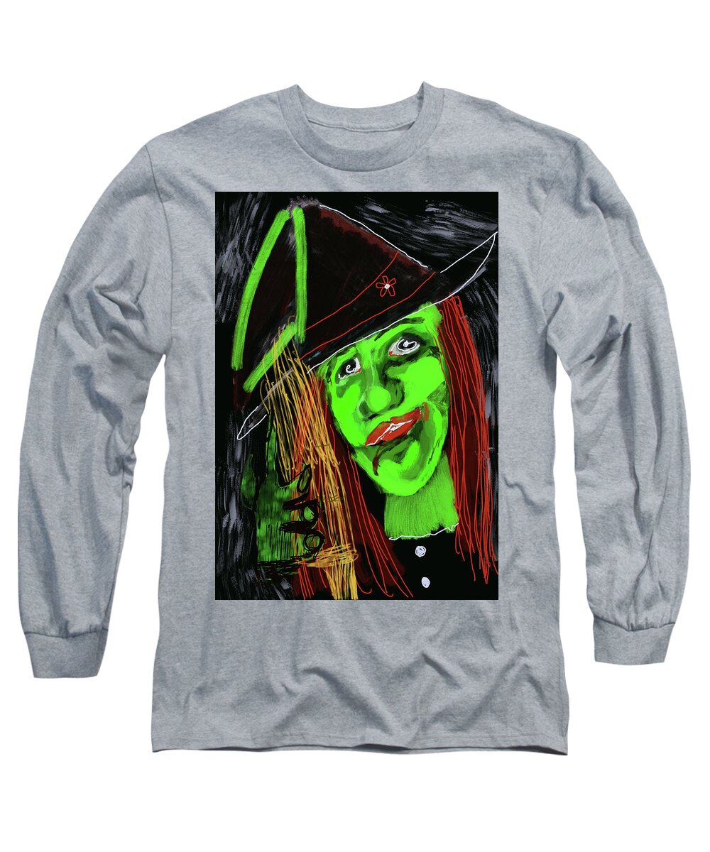 Green Witch with a Broom - Long Sleeve T-Shirt