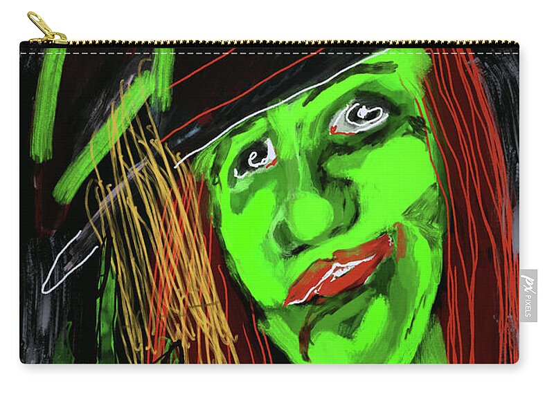 Green Witch with a Broom - Zip Pouch