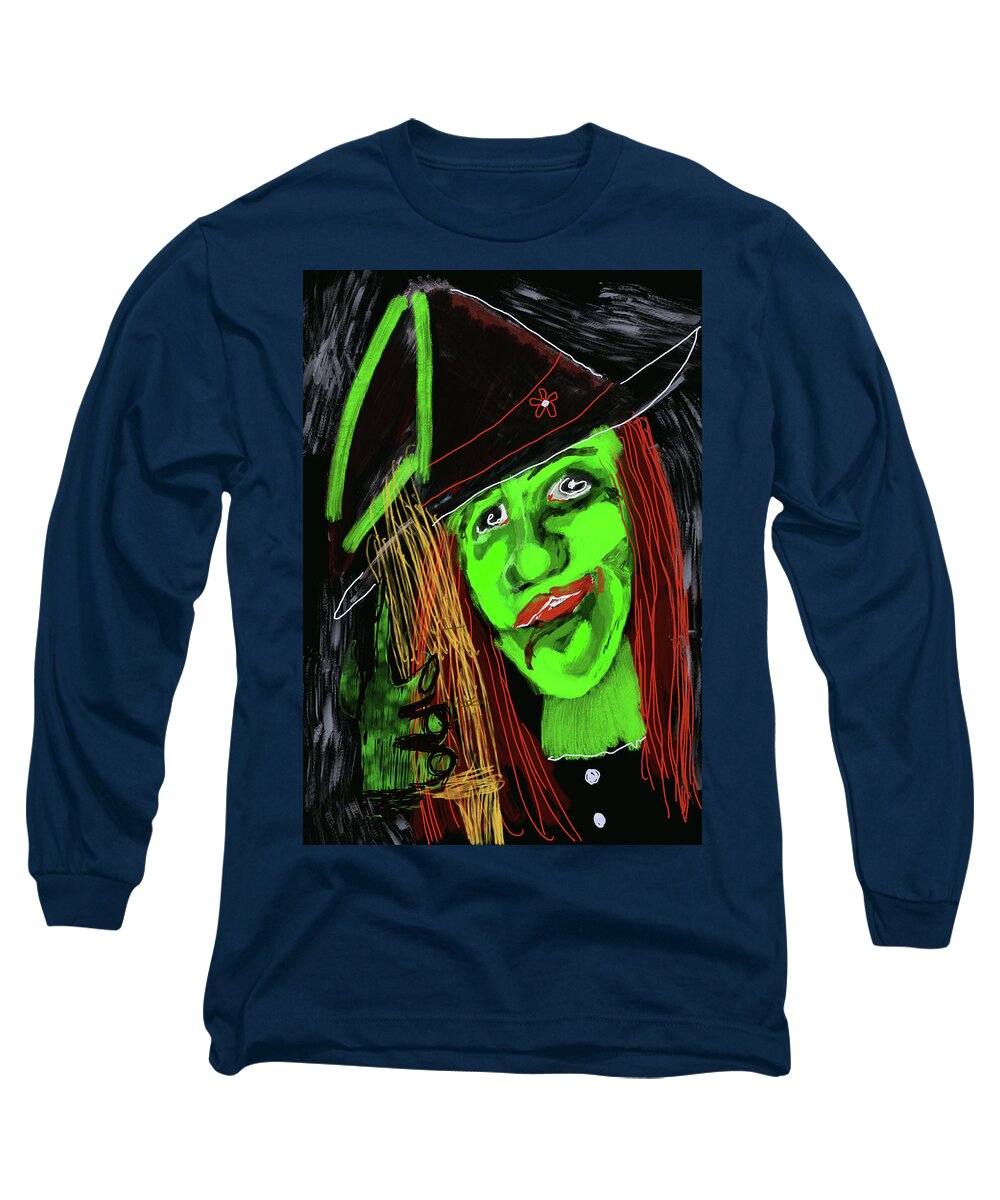 Green Witch with a Broom - Long Sleeve T-Shirt