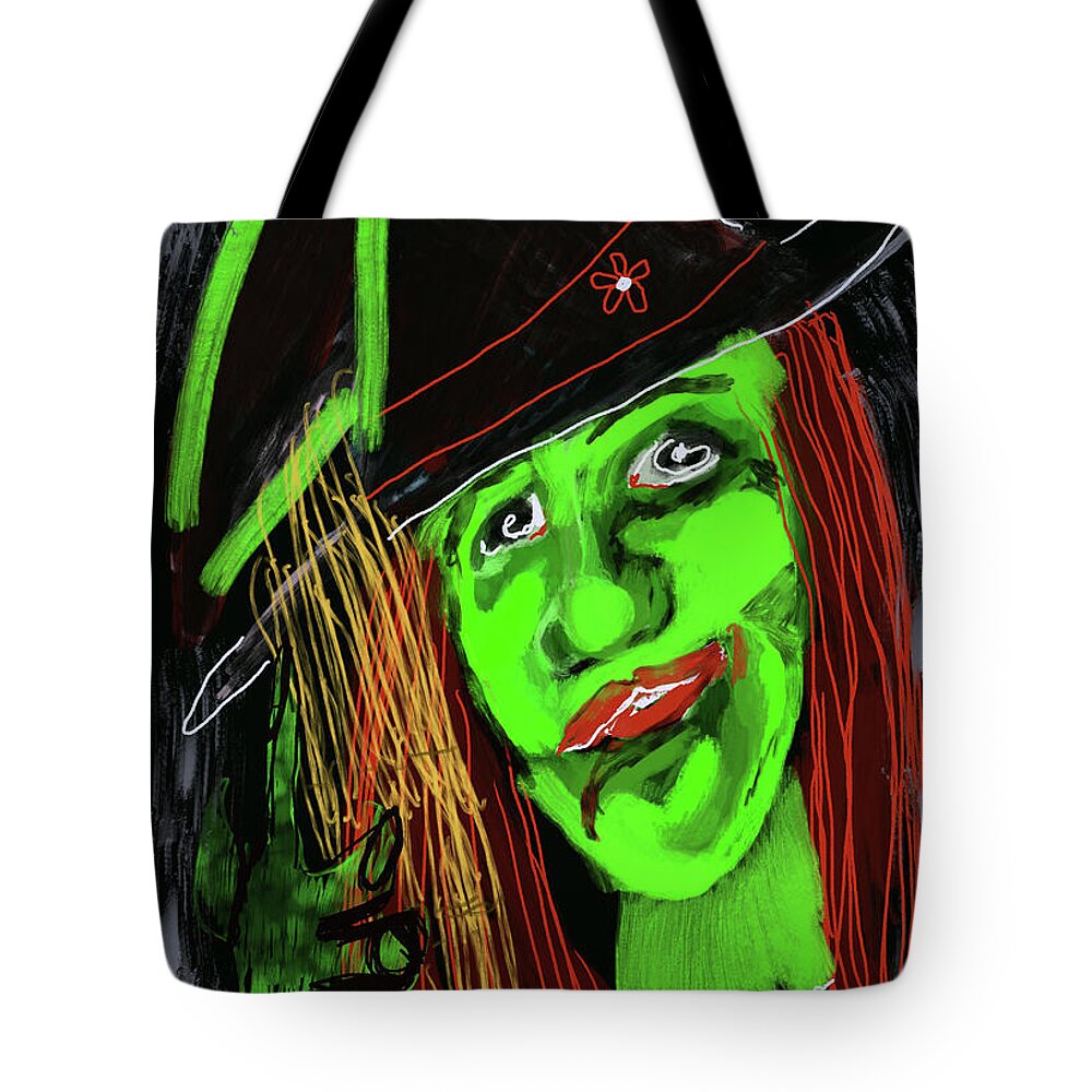 Green Witch with a Broom - Tote Bag
