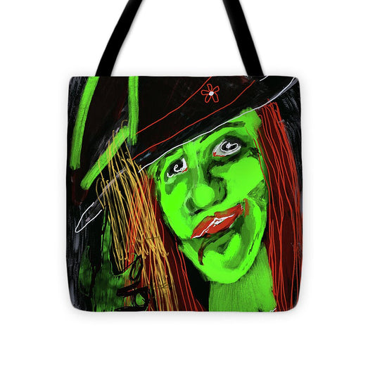 Green Witch with a Broom - Tote Bag