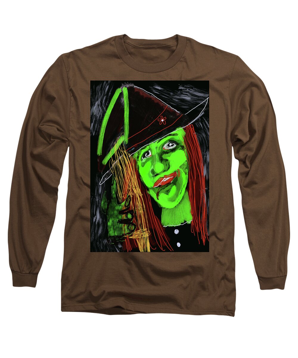 Green Witch with a Broom - Long Sleeve T-Shirt