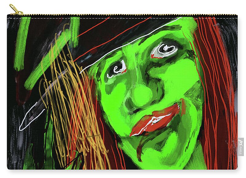 Green Witch with a Broom - Zip Pouch