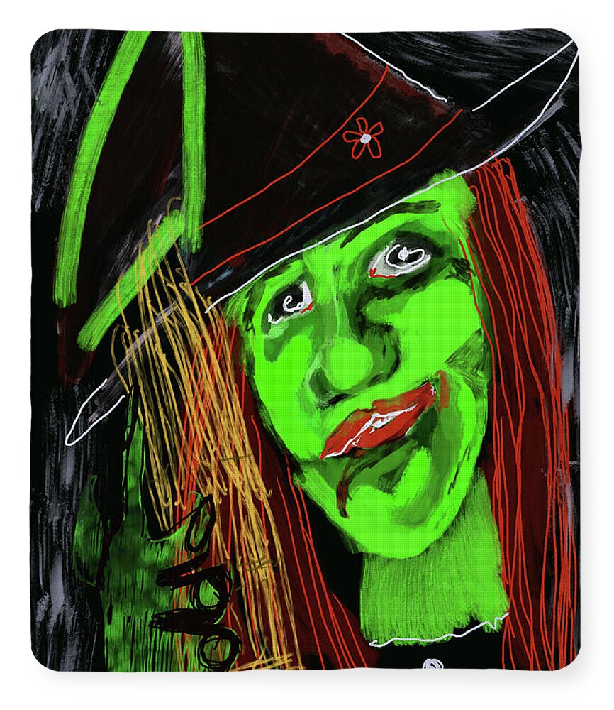 Green Witch with a Broom - Blanket