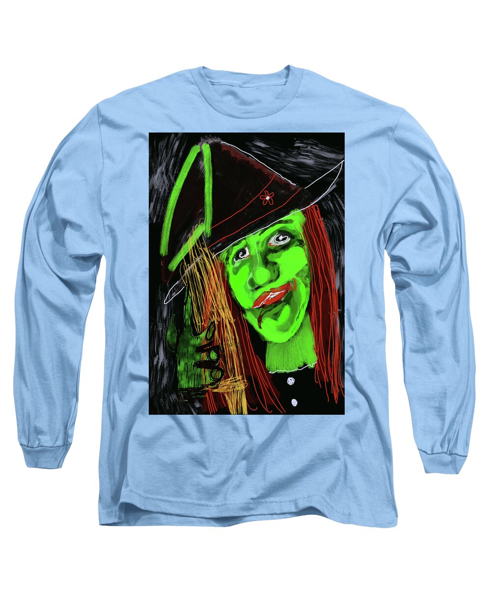 Green Witch with a Broom - Long Sleeve T-Shirt