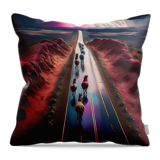 Horses In The Rain - Throw Pillow