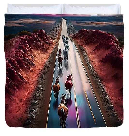 Horses In The Rain - Duvet Cover