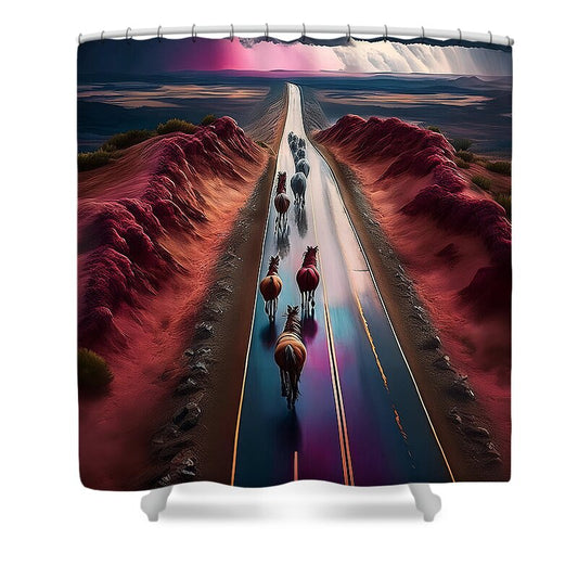 Horses In The Rain - Shower Curtain