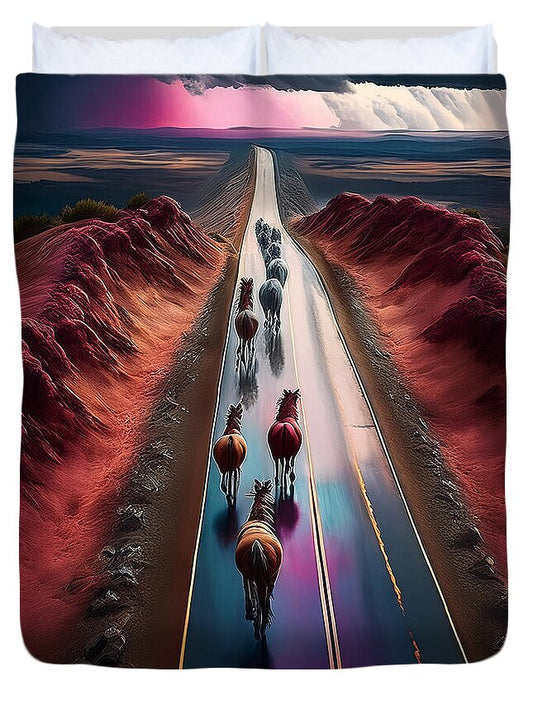 Horses In The Rain - Duvet Cover