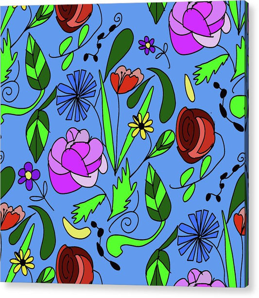 Mixed Floral on Blue - Acrylic Print