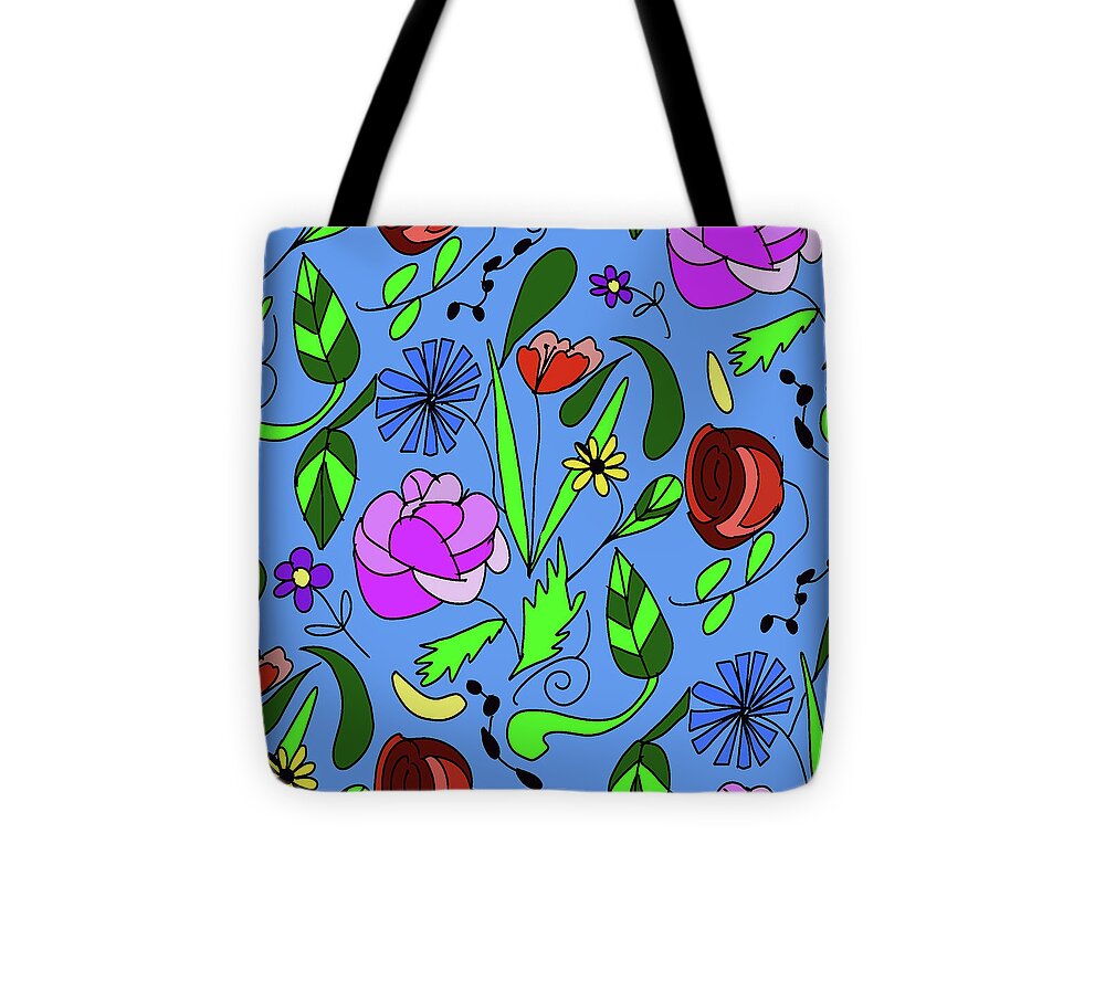 Mixed Floral on Blue - Tote Bag