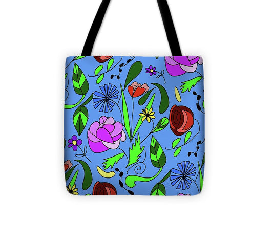 Mixed Floral on Blue - Tote Bag