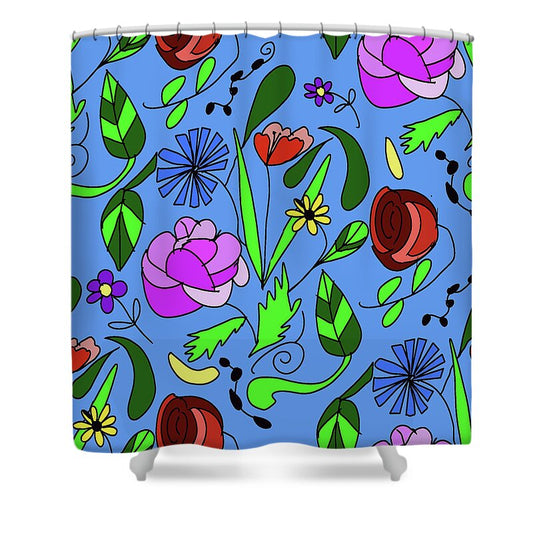 Mixed Floral on Blue - Shower Curtain
