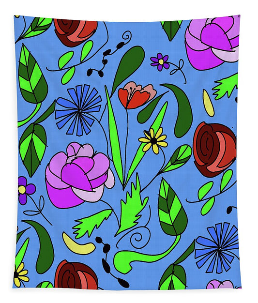 Mixed Floral on Blue - Tapestry