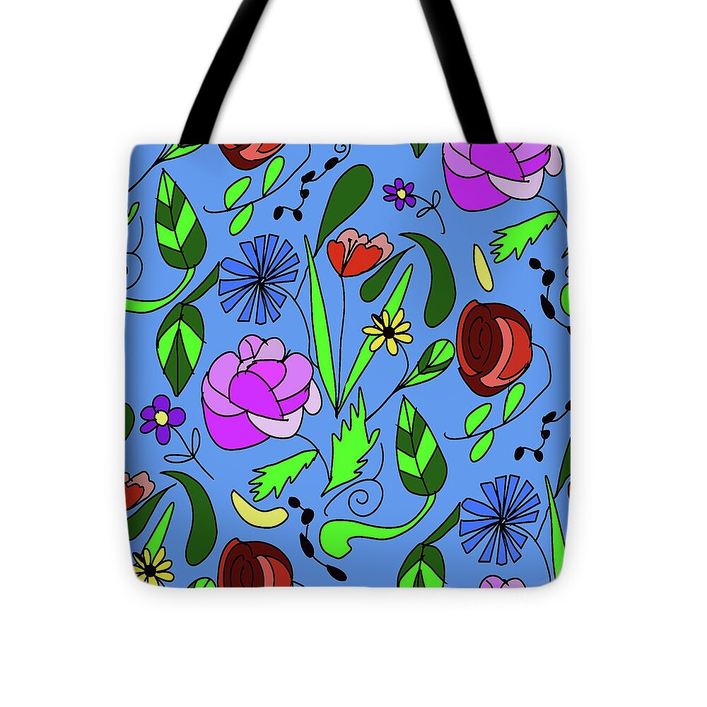 Mixed Floral on Blue - Tote Bag