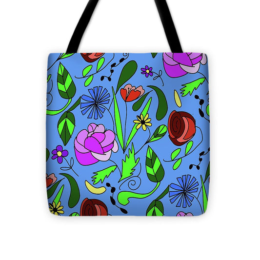 Mixed Floral on Blue - Tote Bag