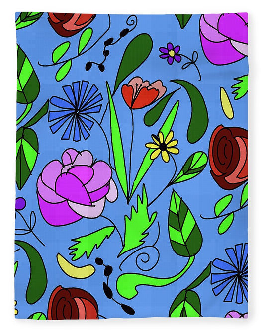 Mixed Floral on Blue - Blanket