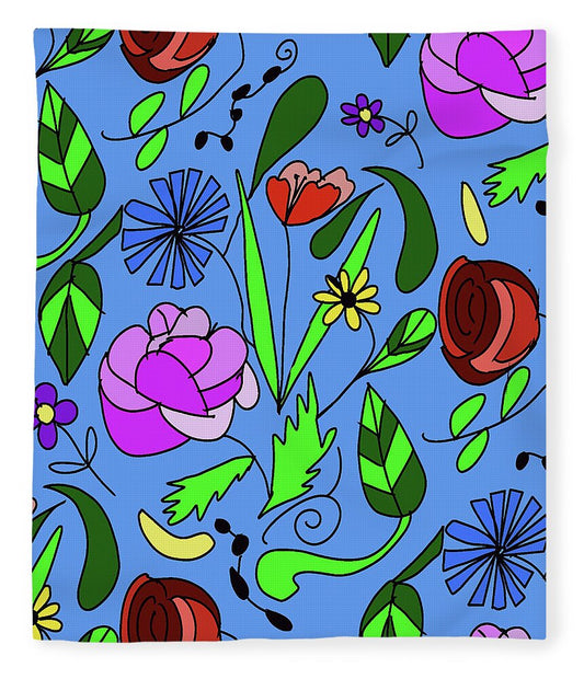 Mixed Floral on Blue - Blanket