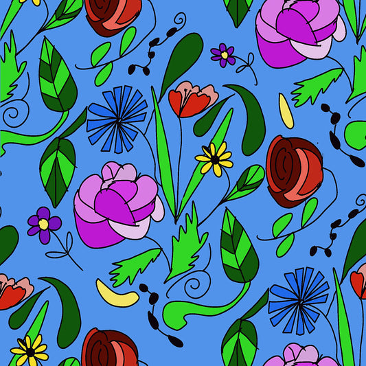 Mixed Floral On Blue Digital Image Download
