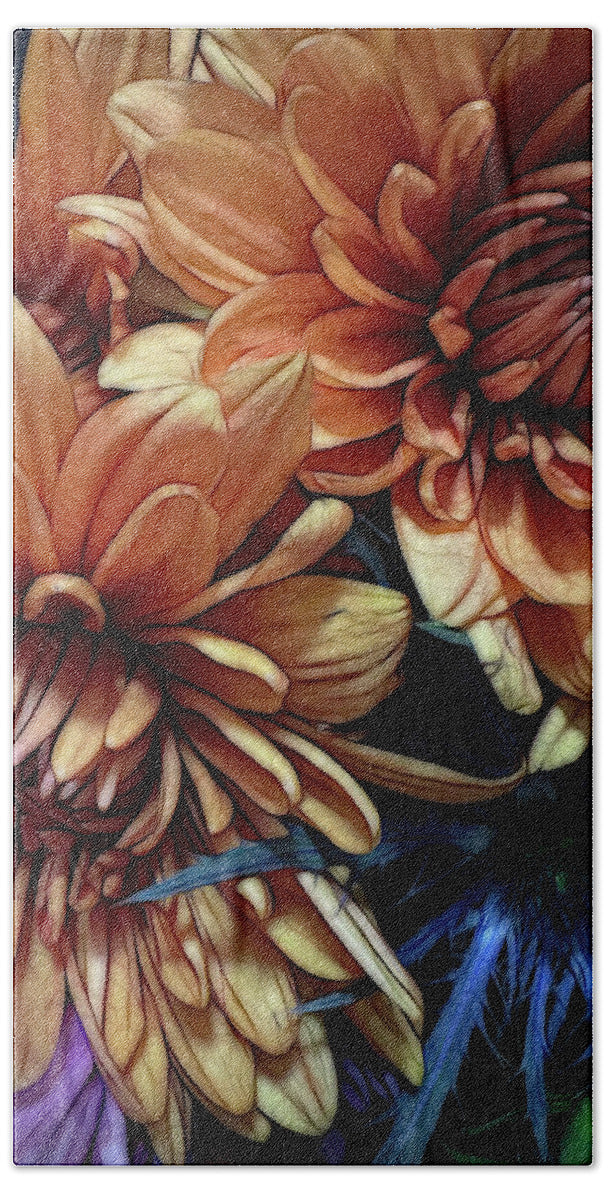 October Flowers 8 Vibrant Orange Flowers Close-Up - Beach Towel