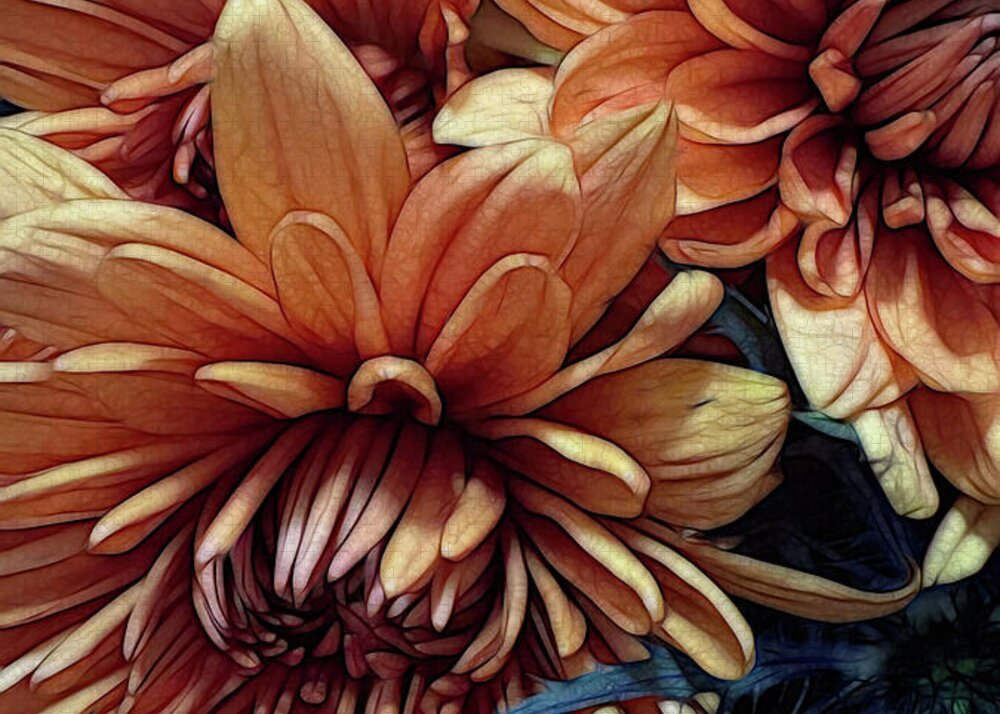 October Flowers 8 Vibrant Orange Flowers Close-Up - Puzzle