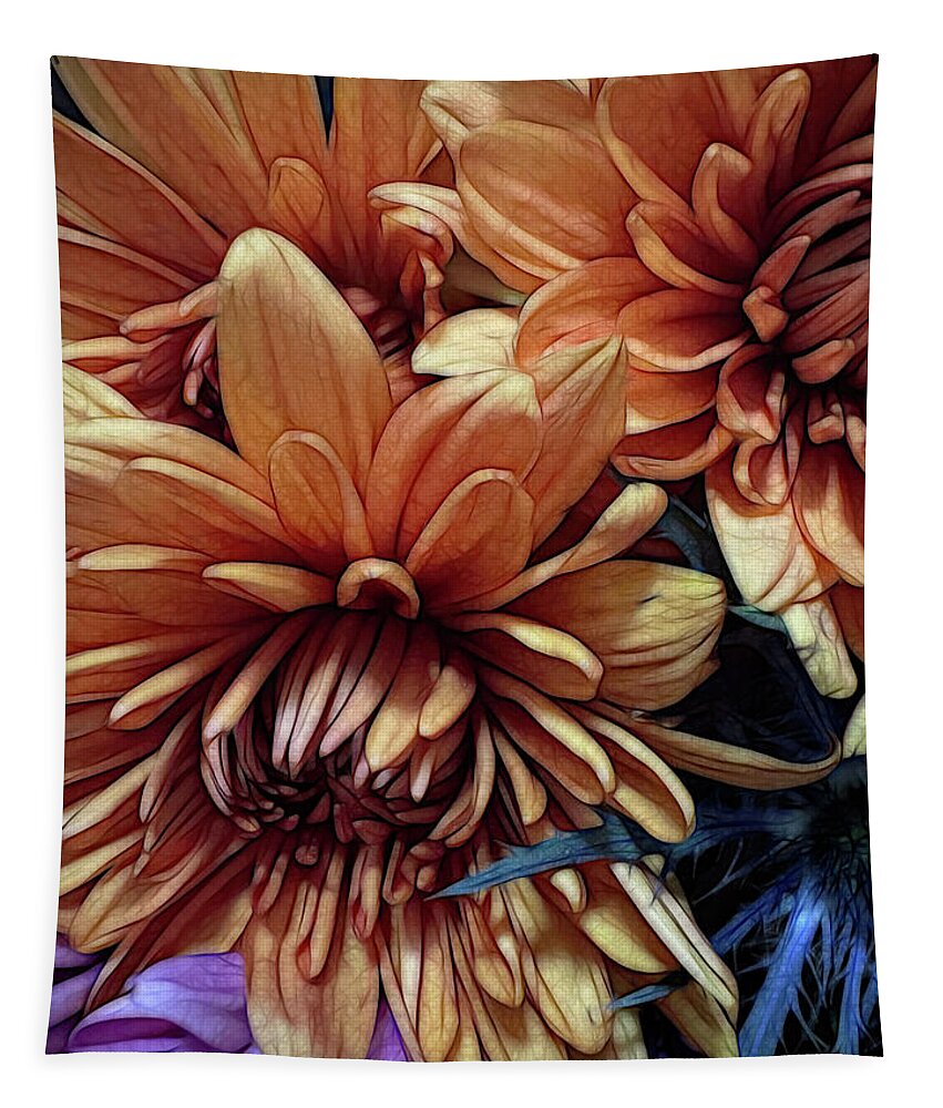 October Flowers 8 Vibrant Orange Flowers Close-Up - Tapestry