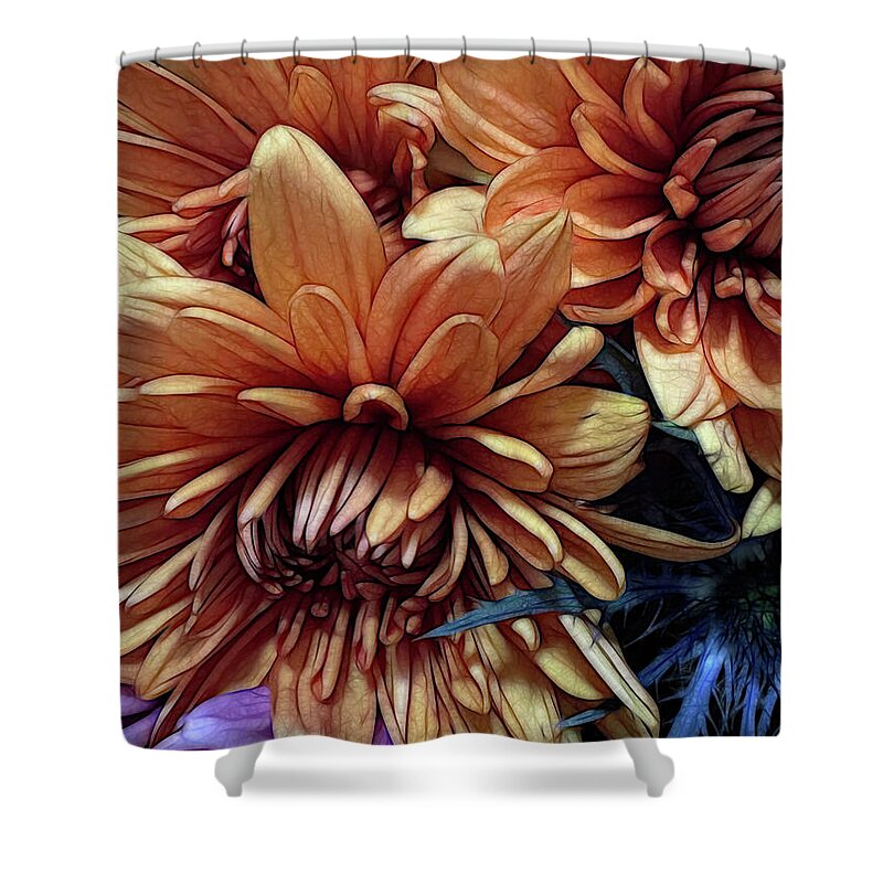 October Flowers 8 Vibrant Orange Flowers Close-Up - Shower Curtain