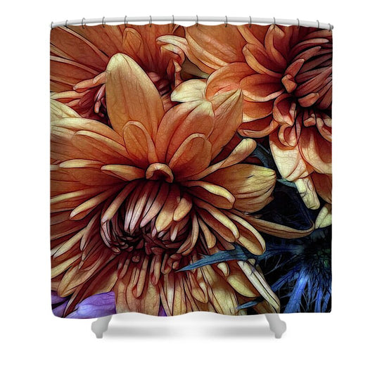October Flowers 8 Vibrant Orange Flowers Close-Up - Shower Curtain