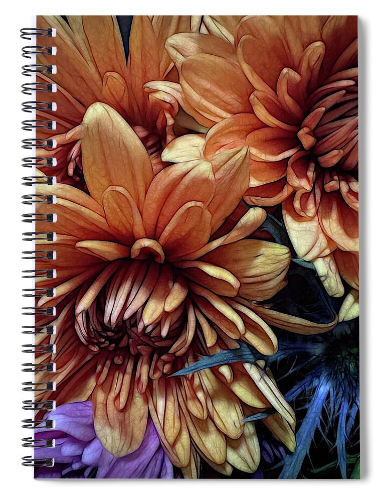 October Flowers 8 Vibrant Orange Flowers Close-Up - Spiral Notebook