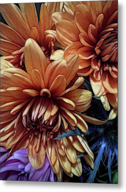 October Flowers 8 Vibrant Orange Flowers Close-Up - Metal Print