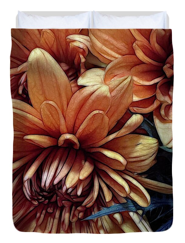 October Flowers 8 Vibrant Orange Flowers Close-Up - Duvet Cover