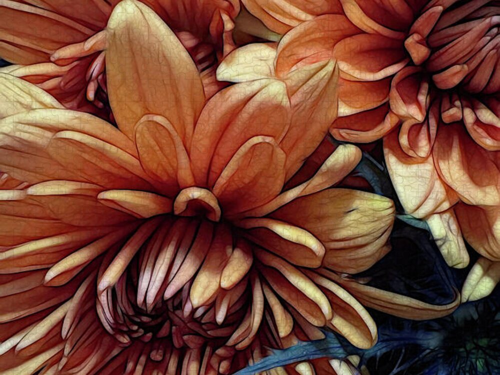 October Flowers 8 Vibrant Orange Flowers Close-Up - Puzzle