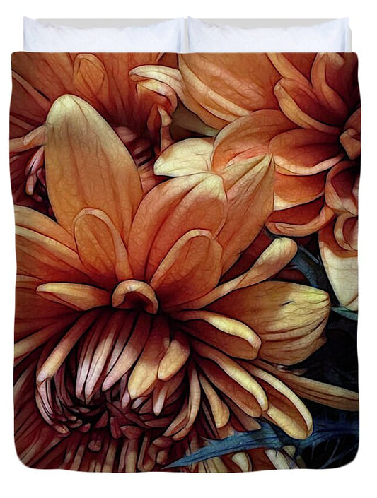 October Flowers 8 Vibrant Orange Flowers Close-Up - Duvet Cover